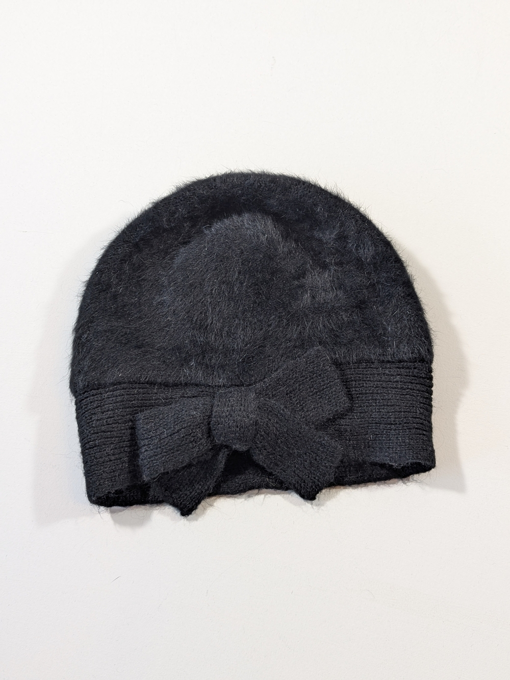 Delphine Quirin Angora Knit Bow Beanie Black Coquette Hat